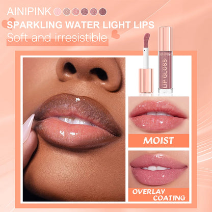 Shimmer Glitter Lip Gloss Lipstick 1pc/6pc/set Waterproof Moisturizing Jelly Hydrating Plumping Nude Y2K Daily&Party Makeup Gift