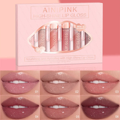 Shimmer Glitter Lip Gloss Lipstick 1pc/6pc/set Waterproof Moisturizing Jelly Hydrating Plumping Nude Y2K Daily&Party Makeup Gift