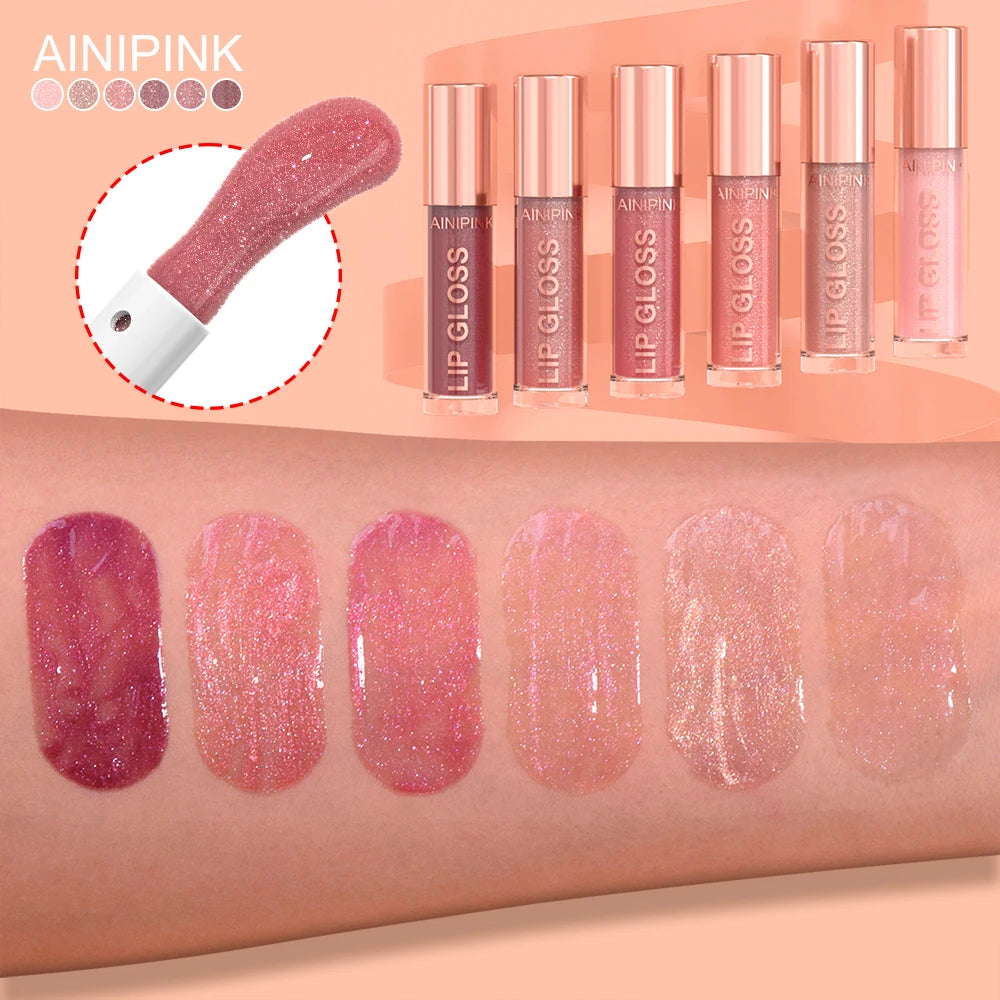 Shimmer Glitter Lip Gloss Lipstick 1pc/6pc/set Waterproof Moisturizing Jelly Hydrating Plumping Nude Y2K Daily&Party Makeup Gift